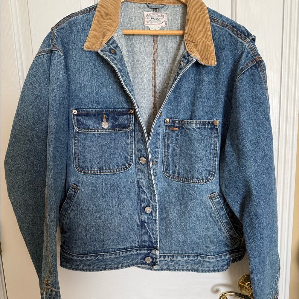 Vintage Polo Ralph Lauren Blue Denim Jacket with Tan Collar